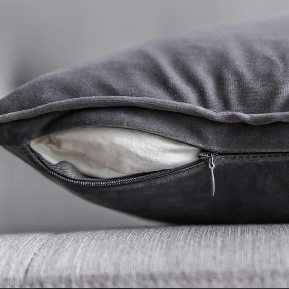 Luxury Home | Elegant Grey Flanged Edge Soft Velvet Lumbar Throw Pillow Covers